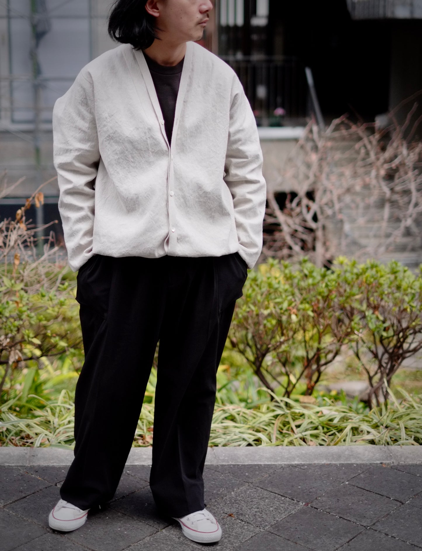 KIMURA / キムラ "Narrowing cardigan Oxford Washed"