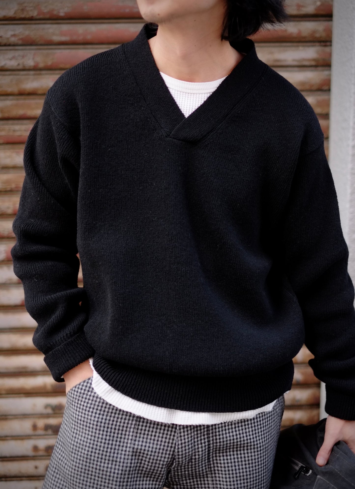 24AW slopeslow / スロープスロー "Cross V neck sweater"