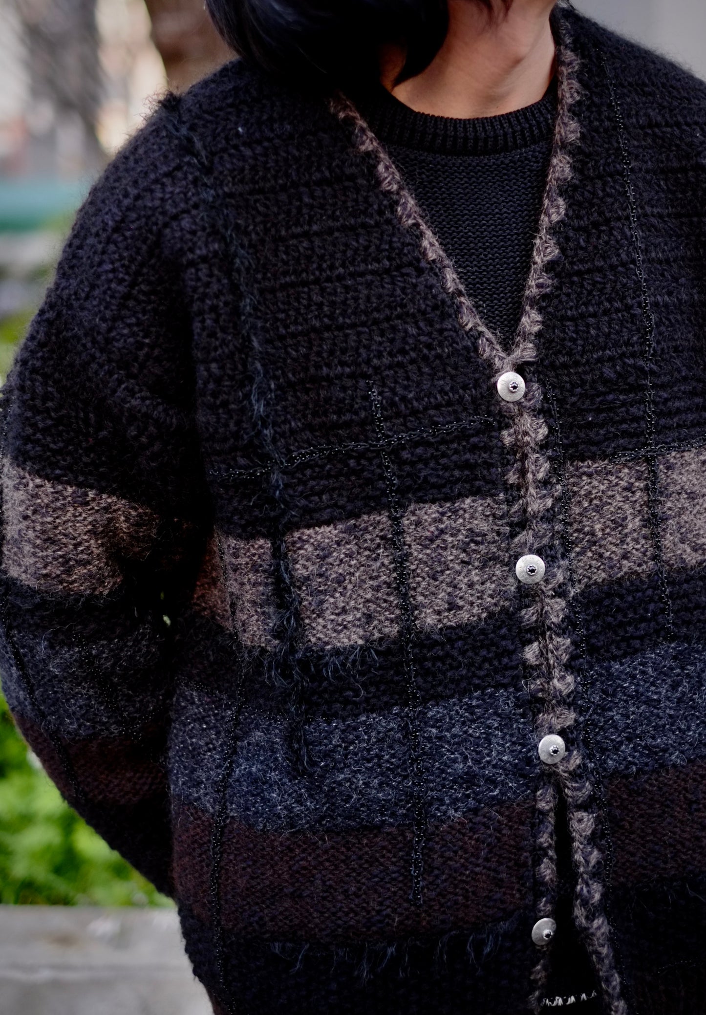 SARTO - Mohair cotton slub yarn mix cardigan（HAND KNITTING）